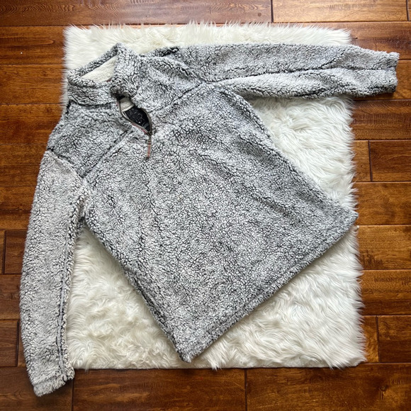 Grizzly Womens Fleece Jacket Gray 1/4 Zip Pullover Mock Neck Sherpa Fuzzy L - Picture 1 of 5